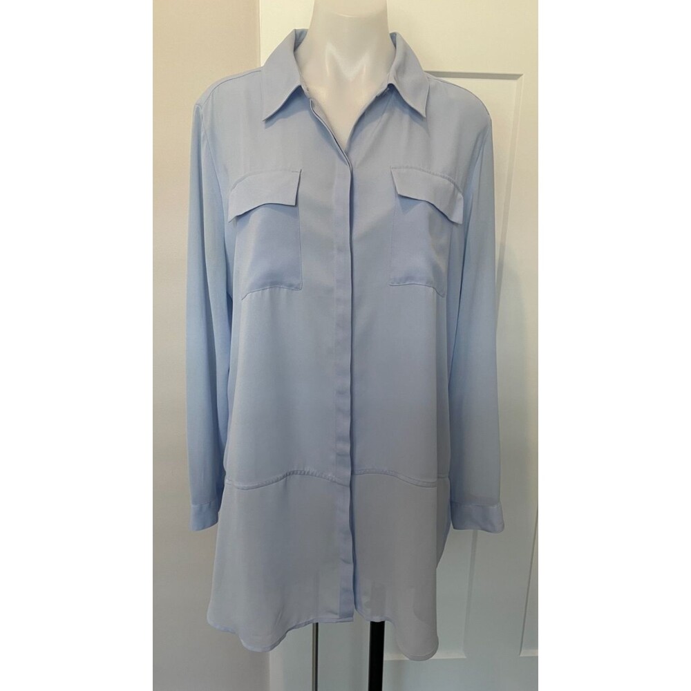 CHICOS Womens Button Tunic TOP Long Sleeve BLUE Chiffon Size 2 (L/12)